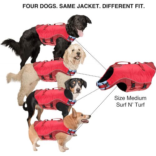  Kurgo Dog Water Life Jacket | Inflatable Safety Jacket for Dogs | Lifejacket Doggy Floats | For Kayak, Pool, or Lake | Reflective | Adjustable | Surf n’ Turf Life Jacket | For Smal