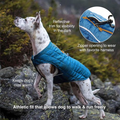  Kurgo Dog Jacket | Reversible Winter Jacket for Dogs | Pet Coat for Hiking | Water Resistant | Reflective | Lightweight | Wear with Harness | Athletic | Loft Jacket | For Small, Me