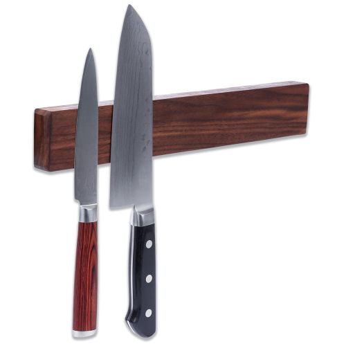  Kurouto Kitchenware Walnut Magnetic Knife Holder with Multi Purpose Functionality as Knife Magnet, Knife Strip, Magnetic Organizer- Securely Holds Your Knives & Keeps Your Kitchen Organized- Made in U