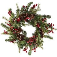 Kurt Adler H4091 24 Battery-Operated Red Berry Pinecone LED Wreath