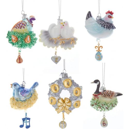 커트애들러 Kurt Adler Kurt S. Adler 3.5 - 7.5 Noble Gems 1st Six Days of Christmas Glass Ornament Set (Set of 6), 6 Piece