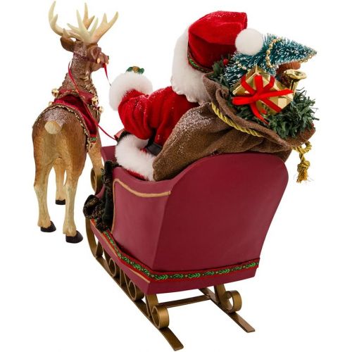 커트애들러 Kurt Adler Fabriche 10-Inch Santa in Sleigh with Deer Tablepiece