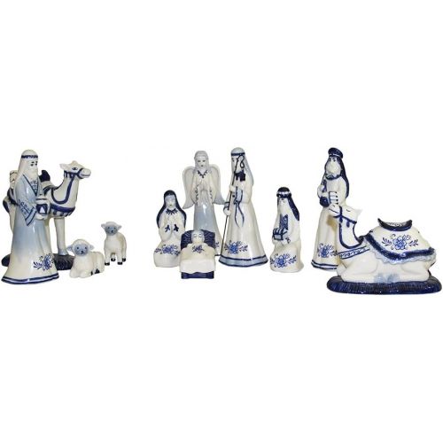 커트애들러 Kurt Adler 1.97-Inch by 6.7-Inch Porcelain Delft Blue 11-Piece Nativity Set