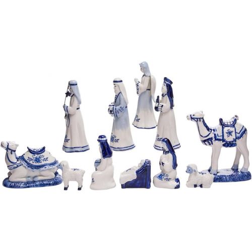 커트애들러 Kurt Adler 1.97-Inch by 6.7-Inch Porcelain Delft Blue 11-Piece Nativity Set