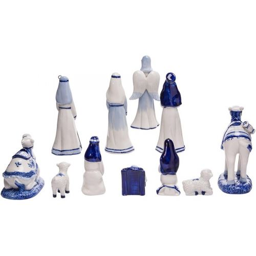 커트애들러 Kurt Adler 1.97-Inch by 6.7-Inch Porcelain Delft Blue 11-Piece Nativity Set