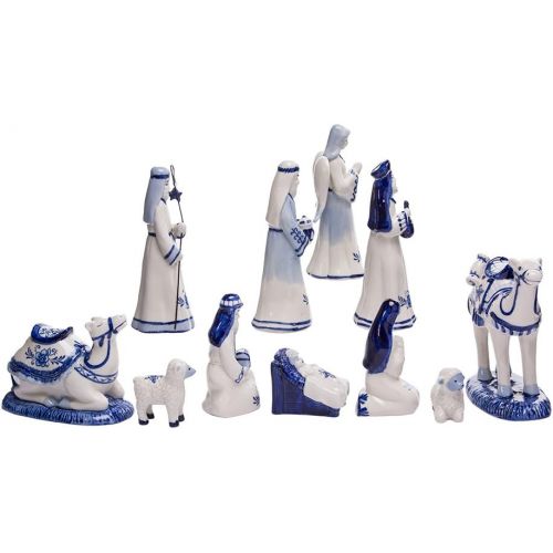 커트애들러 Kurt Adler 1.97-Inch by 6.7-Inch Porcelain Delft Blue 11-Piece Nativity Set