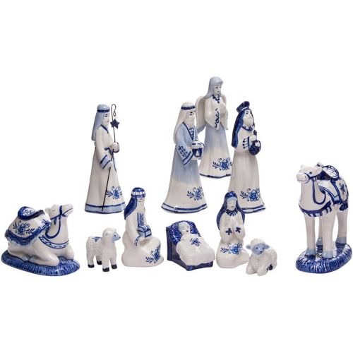 커트애들러 Kurt Adler 1.97-Inch by 6.7-Inch Porcelain Delft Blue 11-Piece Nativity Set