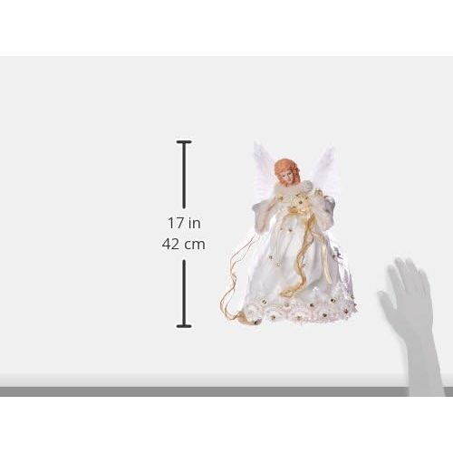 커트애들러 Kurt Adler 14-Inch Ivory and Gold Fiber Optic Animated Angel Treetop (UL2184)