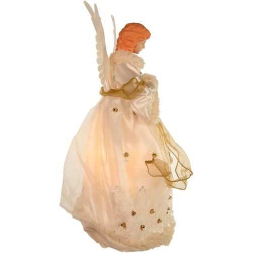 커트애들러 Kurt Adler 14-Inch Ivory and Gold Fiber Optic Animated Angel Treetop (UL2184)