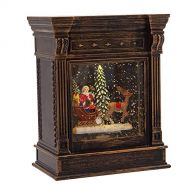 Kurt S. Adler 7-Inch Battery-Operated LED Fireplace with Santa on Sleigh with Reindeer Water Lantern, Multi