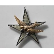 KurtKnudsen Graceful Goldfinch- 4 inch star with lacquered dotted points and flying brass bird