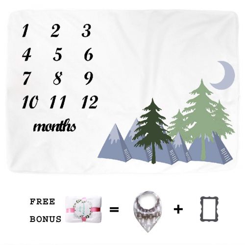  Kute Baby Monthly Milestone Blanket for Girl Boy, Large Personalized Photography Background Blankets, Thick Fleece for Mom Newborn Bib + Frame (Large Blanket, 55x47)