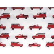 Kute Vintage Red Antique Fire Trucks with Ladders on White Authentic Kids 4 Piece Full Size Cotton Sheet Set