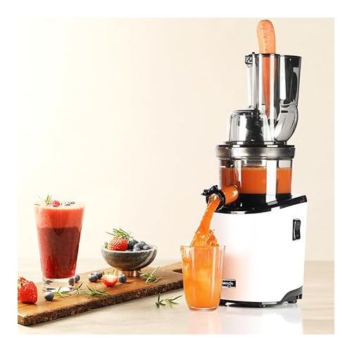  Kuvings Whole Slow Juicer REVO830W Cold Press Masticating Juicer Machine | Extra Wide 88mm & 48mm Food Chutes | Quiet Strong Motor Auto-Cut Fruits & Veggies | Smoothie Sorbet Attachment | White