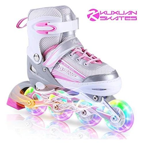  Kuxuan Kids Doodle Design Adjustable Inline Skates with Front and Rear Led Light up Wheels, Comic Style Rollerblades for Boys and Girls