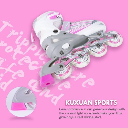  Kuxuan Kids Doodle Design Adjustable Inline Skates with Front and Rear Led Light up Wheels, Comic Style Rollerblades for Boys and Girls