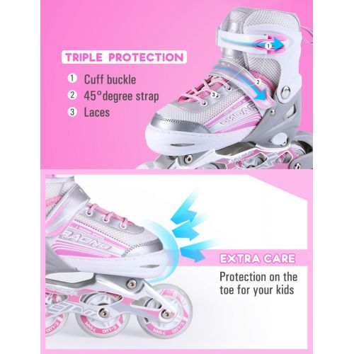  Kuxuan Kids Doodle Design Adjustable Inline Skates with Front and Rear Led Light up Wheels, Comic Style Rollerblades for Boys and Girls