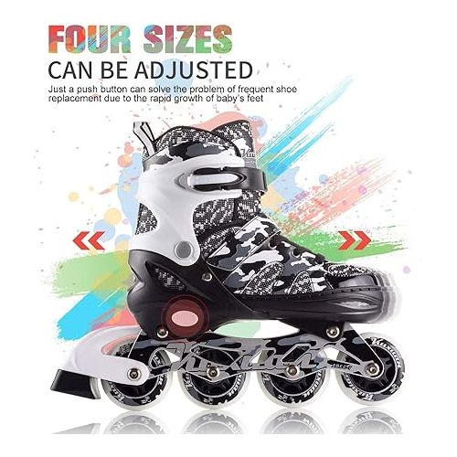  Kuxuan Skates Adjustable Inline Skates for Kids and Youth with Full Light Up Wheels Camo Outdoor Fun Illuminating Skates for Girls and Boys Beginner