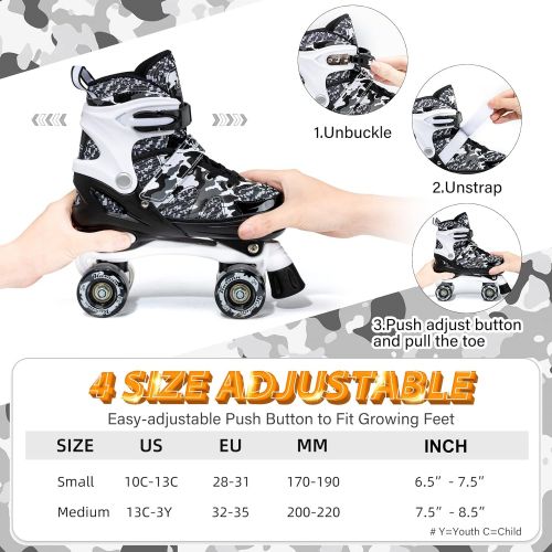  Kuxuan Doodle Design Roller Skates Adjustable for Kids,with All Wheels Light up,Fun Illuminating for Girls and Ladies