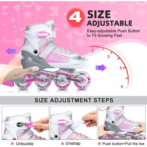  Kuxuan Skates Inline Skates Adjustable for Kids,Girls Skates with All Wheels Light up,Fun Illuminating for Girls and Ladies