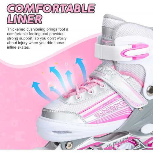  Kuxuan Skates Inline Skates Adjustable for Kids,Girls Skates with All Wheels Light up,Fun Illuminating for Girls and Ladies