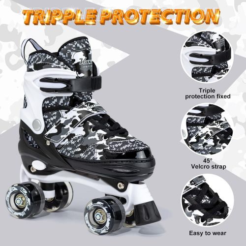  Kuxuan Skates Boys and Girls Camo Adjustable Roller Skates with Light up Wheels, Fun Illuminating Roller Blading for Kids Girls Youth