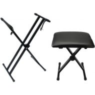 Kuyal Heavy-Duty, Double-X Adjustable Piano Keyboard Stand and Classic Piano Bench (Dual X)