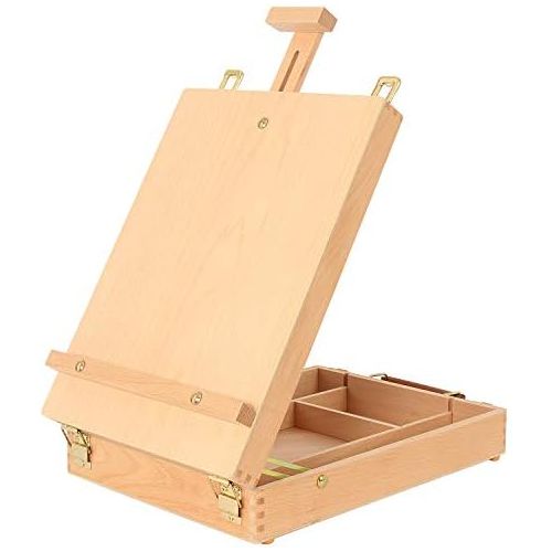  Kuyal Art Supplies Box Easel Sketchbox Painting Storage Box, Adjust Wood Tabletop Easel for Drawing & Sketching Student