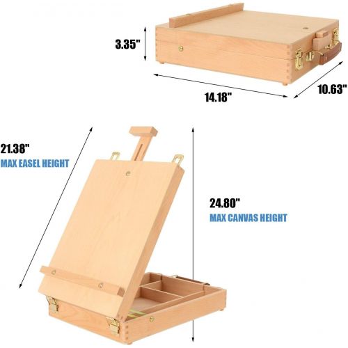  Kuyal Art Supplies Box Easel Sketchbox Painting Storage Box, Adjust Wood Tabletop Easel for Drawing & Sketching Student