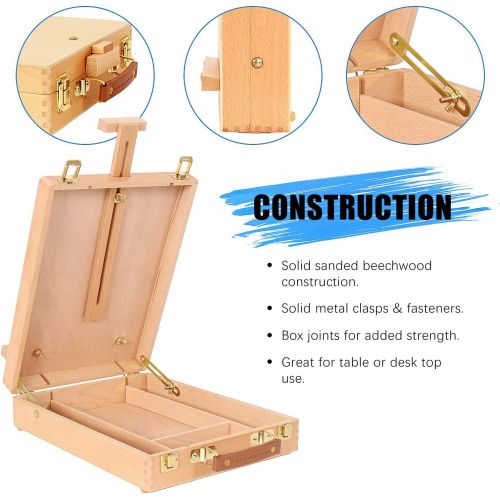  Kuyal Art Supplies Box Easel Sketchbox Painting Storage Box, Adjust Wood Tabletop Easel for Drawing & Sketching Student