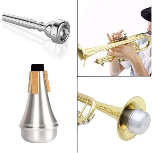  Kuylive 3 Pack Trumpet Mouthpiece (3C 5C 7C) with Lightweight Aluminum Practice Trumpet Mute Silencer Fit for Yamaha Bach Conn King Replacement Musical Instruments Accessories, Gold