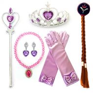 Kuzhi Frozen Princess Elsa Dress up Party Accessories 6 Pcs Set - Gloves,Tiara,Wand,Necklace,Wig & Earrings