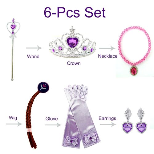  Kuzhi Frozen Princess Elsa Dress up Party Accessories 6 Pcs Set - Gloves,Tiara,Wand,Necklace,Wig & Earrings