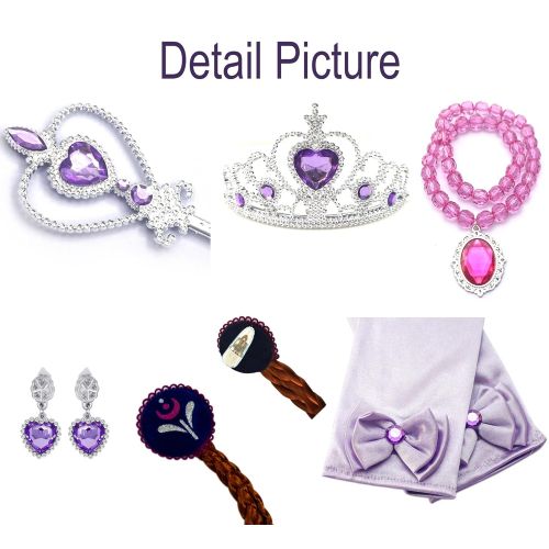  Kuzhi Frozen Princess Elsa Dress up Party Accessories 6 Pcs Set - Gloves,Tiara,Wand,Necklace,Wig & Earrings