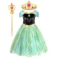 Kuzhi Princess Elsa Anna Party Costume Dress with Crown and Wand