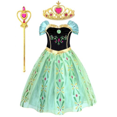  Kuzhi Princess Elsa Anna Party Costume Dress with Crown and Wand