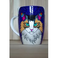 /KvitkaMargarita Cat portrait coffee mug Fluffy cat coffee mugs Longhaired cat coffee cups Handpainted cat Mug with cat art Cat lover gift Mugs with cats