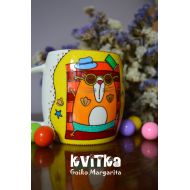 /KvitkaMargarita Cat on the Beach Tea Mug, Personalized Handpained Summer Mug wit Funny Relaxed Cat in Glasses