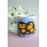 /KvitkaMargarita Lovely Owls on the Tree Coffee Mug, Ceramic Handpainted Mug, Gift for Best Friend, Custom Gift for Couples