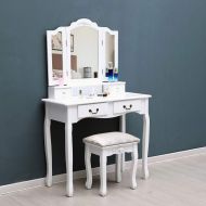 Kwantasmile Bedroom Furniture Sets Modern Plans Mirrored Dressers Mirror Vanity Makeup Led Light L White Tri Folding Mirror Vanity Makeup Table Stool Set Home Desk With 4 Drawers