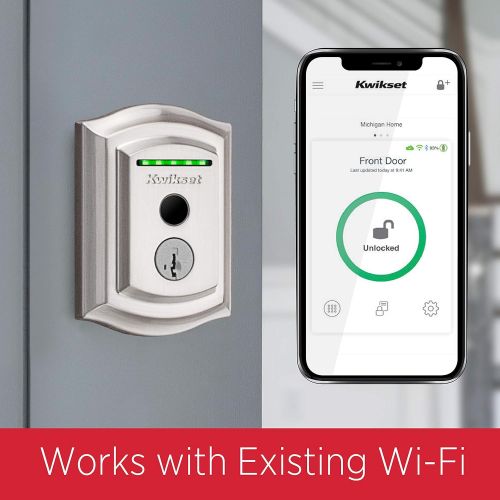  [아마존베스트]Kwikset Halo Touch Traditional Arched Wi-Fi Fingerprint Smart Lock No Hub Required featuring SmartKey Security in Satin Nickel (99590-001)