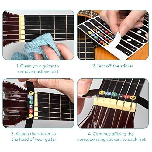  kwmobile Guitar Fretboard Stickers Set - Guitar Note Stickers for Acoustic and Electric 6-String Guitars - Fret Stickers for Learning - Black