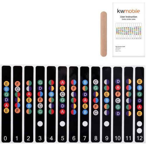  kwmobile Guitar Fretboard Stickers Set - Guitar Note Stickers for Acoustic and Electric 6-String Guitars - Fret Stickers for Learning - Black