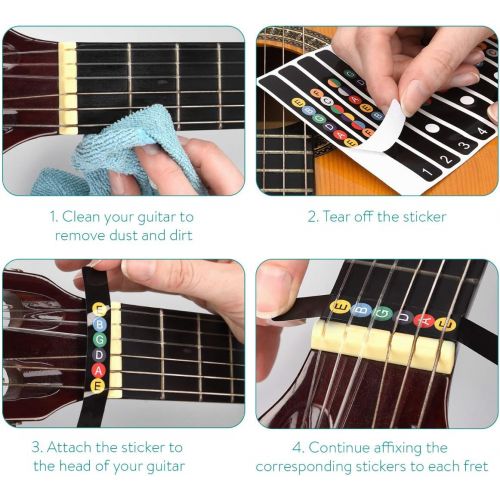  kwmobile Guitar Fretboard Stickers Set - Guitar Note Stickers for Acoustic and Electric 6-String Guitars - Fret Stickers for Learning - Black