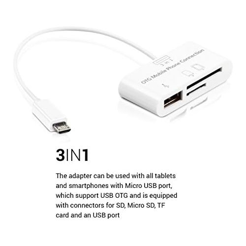  [아마존베스트]kwmobile 3in1 Micro USB Adapter Card Reader OTG for Smartphone / Tablet white