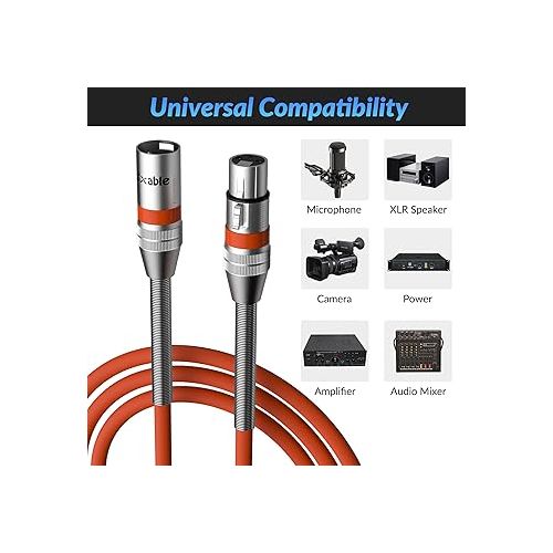  XLR to XLR Cable 150 Feet, Premium XLR Microphone Cable, Heavy Duty 22AWG OFC XLR Male to Female Cord, 3-Pin Shielded Mic Speaker Cable, Zinc Alloy Connectors, Metal Spring SR, Orange