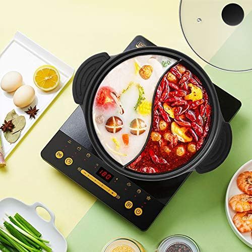  [아마존베스트]Kxuhivc Hot pot with divider for induction cooker, double-sided soup cookware, Chinese shabby shabby shabby pot with two flavours for family celebrations at home.