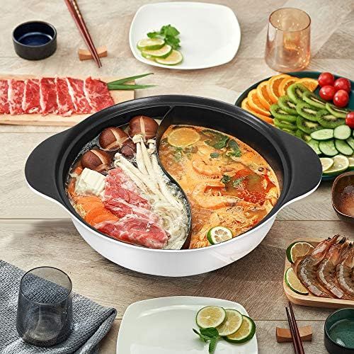  [아마존베스트]Kxuhivc Hot pot with divider for induction cooker, double-sided soup cookware, Chinese shabby shabby shabby pot with two flavours for family celebrations at home.