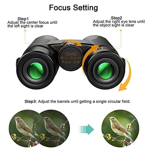  [아마존베스트]Kylietech Binoculars 12 x 42 HD Compact Binoculars Waterproof for Bird Watching, Hiking, Hunting, Sightseeing, FMC Lens including carry case, carrying strap and smartphone adapter.