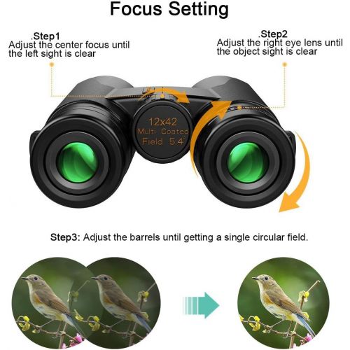  [아마존베스트]Kylietech Binoculars 12 x 42 HD Compact Binoculars Waterproof for Bird Watching, Hiking, Hunting, Sightseeing, FMC Lens including carry case, carrying strap and smartphone adapter.